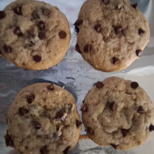 Chocolate chip cookies on a baking tray